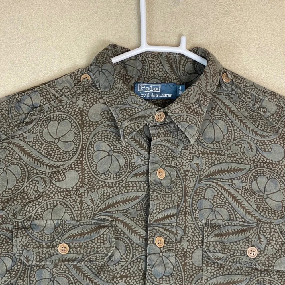 Polo Ralph Lauren Shirt Mens Large Brown Paisley Floral Button Down EUC